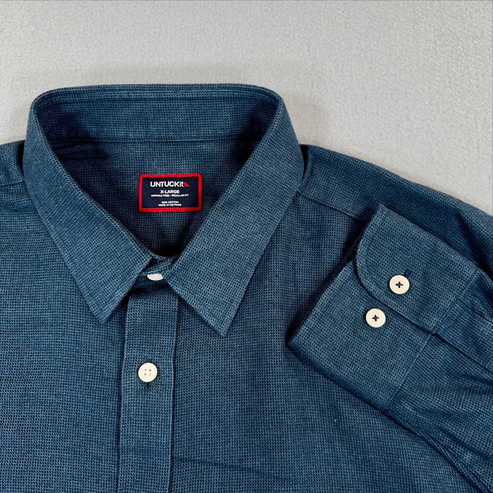 UNTUCKit Men XL Long Sleeve Wrinkle Free Regular Fit Button Down Shirt Teal Blue